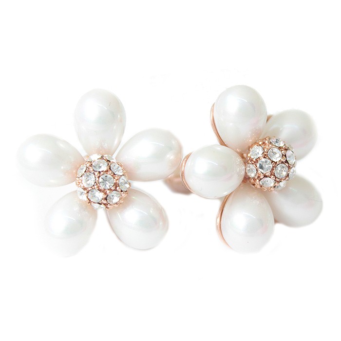 パール ピアス 真珠 花 フラワー スワロフスキー レディース