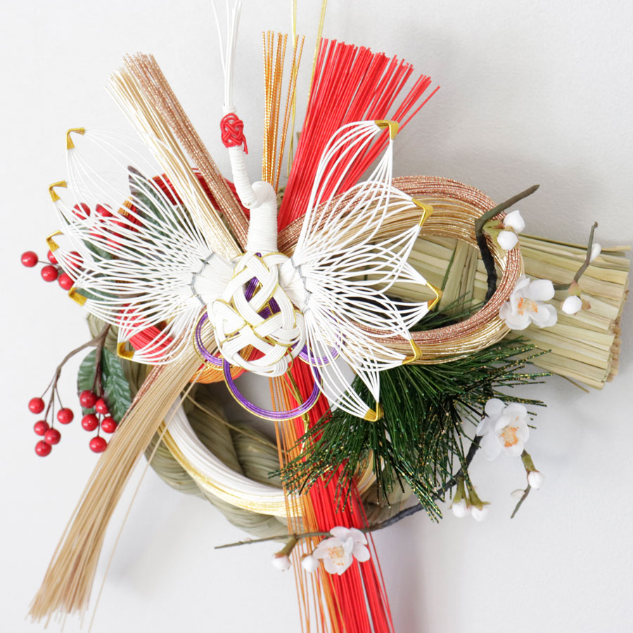 お正月】鶴雅 正月飾り 和モダン しめ縄 水引 鶴 梅 松 南天 CT02945