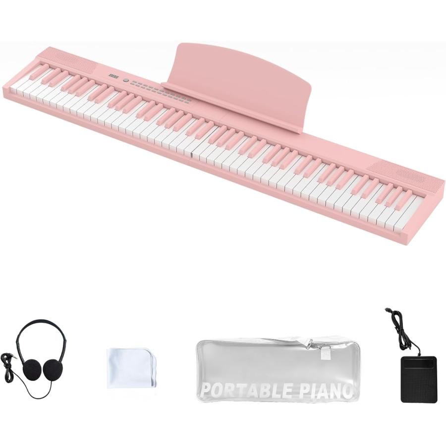 電子ピアノ 88キーボード 折り畳み Bluetooth MIDI対応(ピンク) 電子ピアノ 88鍵盤 折りたたみ Bluetooth MIDI対応 軽量 コンパクト
