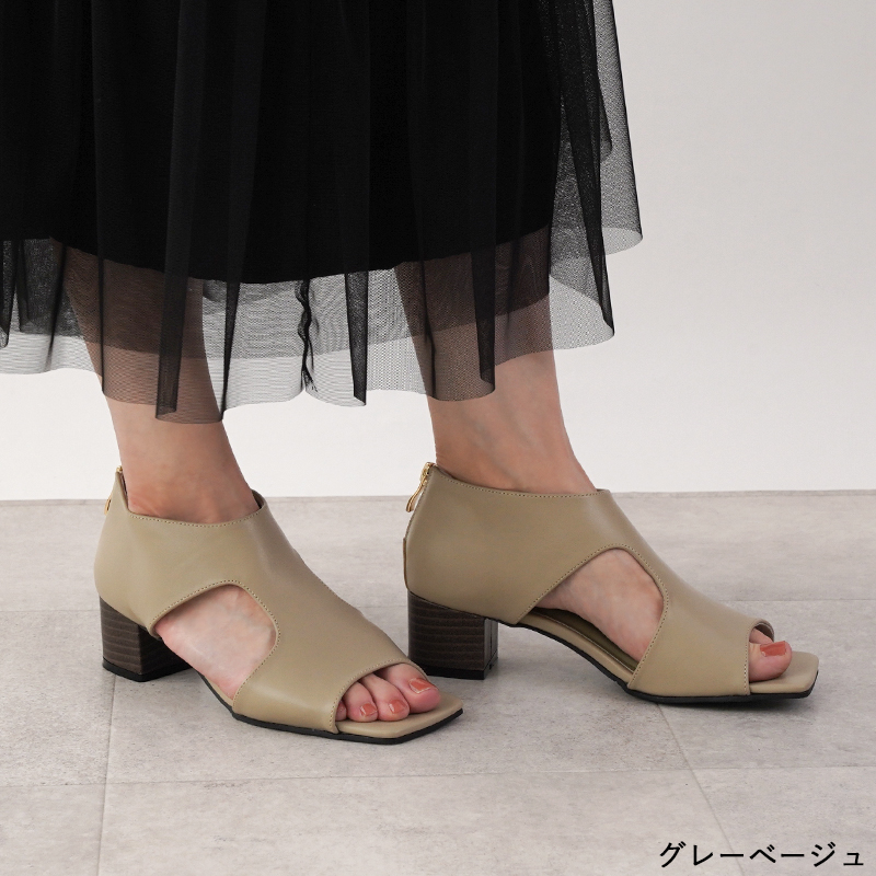 サンダル レディース 歩きやすい スクエアトゥ 4.5cmヒール