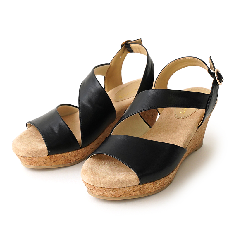 Yellow ブラック 厚底サンダル サンダル レディース ウエッジソール 厚底 6.5cmヒール 美脚 靴 歩き