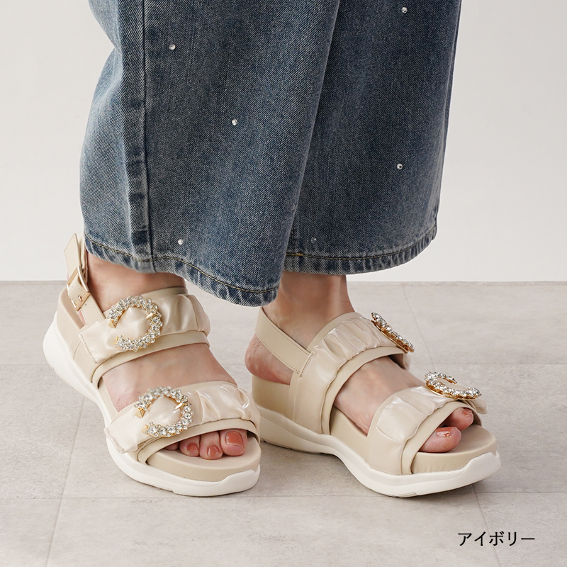 サンダル レディース ビジュー シフォン スポーツサンダル スポサン 5センチヒール 厚底サンダル フッドベッド 痛くない 歩きやすい S〜LL 送料無料※沖縄除く |  | 11