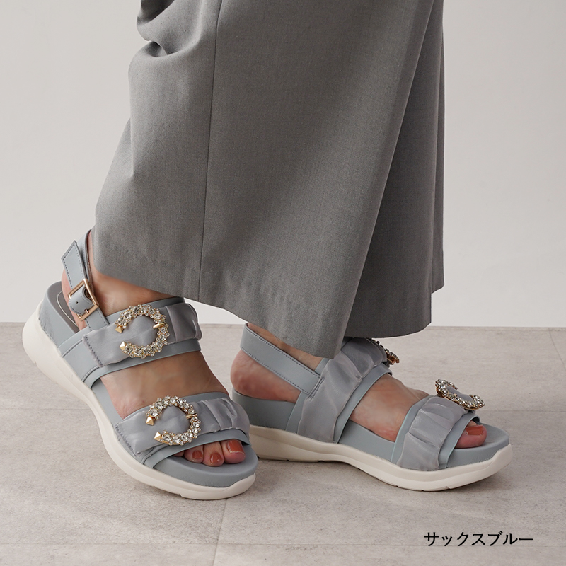 サンダル レディース ビジュー シフォン スポーツサンダル スポサン 5センチヒール 厚底サンダル フッドベッド 痛くない 歩きやすい S〜LL 送料無料※沖縄除く |  | 15