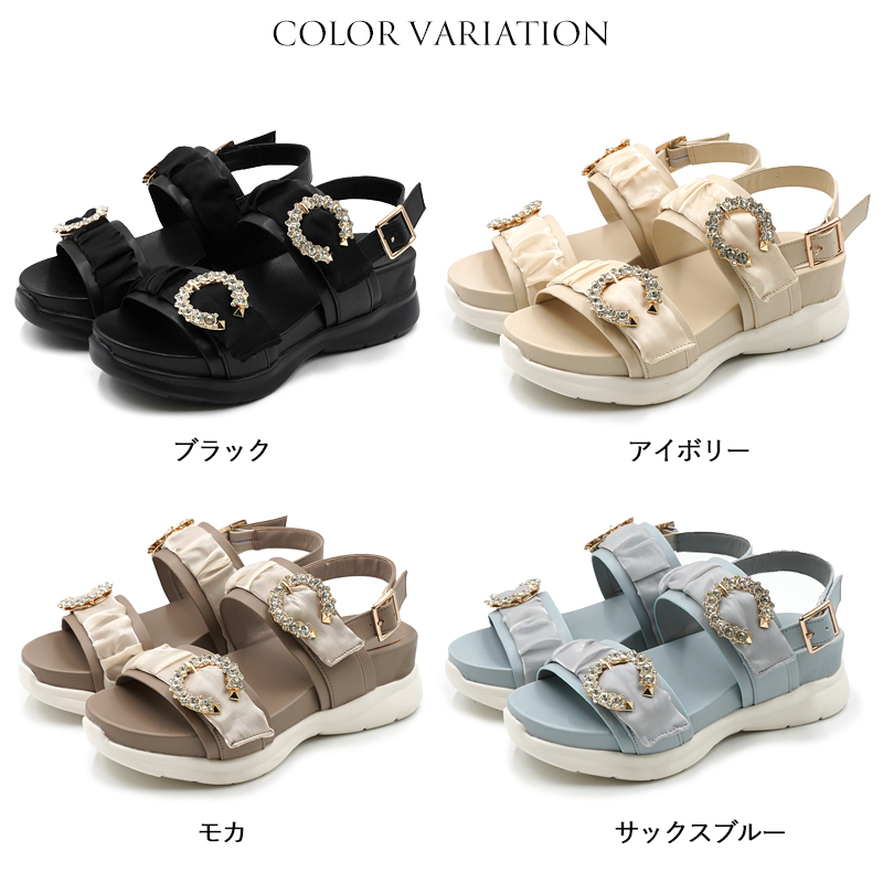 サンダル レディース ビジュー シフォン スポーツサンダル スポサン 5センチヒール 厚底サンダル フッドベッド 痛くない 歩きやすい S〜LL 送料無料※沖縄除く |  | 01