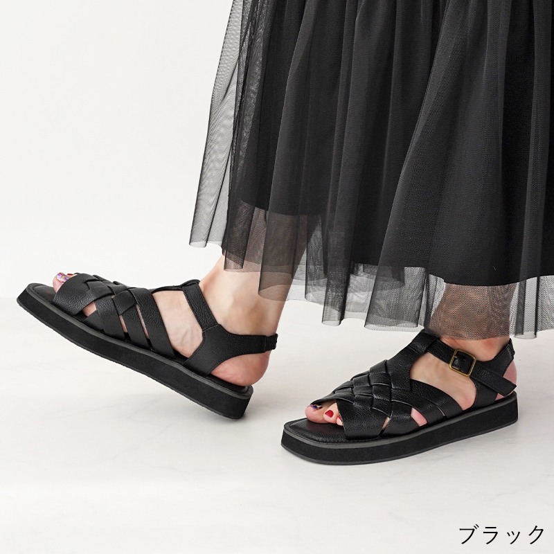 【送料込み】銀座Kanematsu グルカサンダル　レザー　24.5 レディース NU+ グルカサンダル レディース 40代 本革 牛革 レザーサンダル