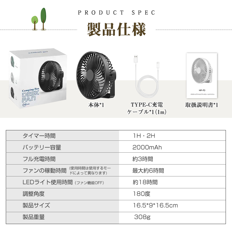 扇風機 卓上扇風機 LEDライト付き 壁掛け ファン 4段階風量 ミニ扇風機 