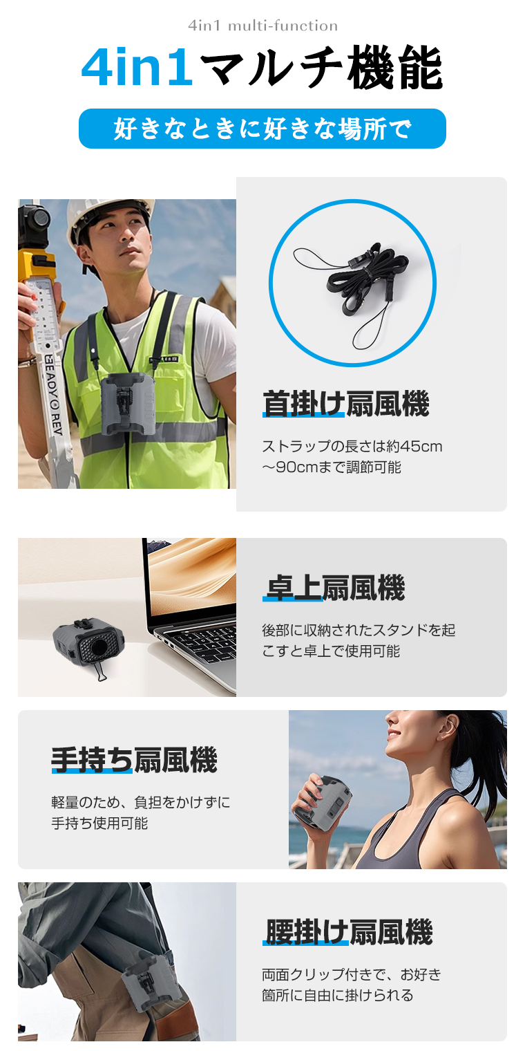 クーポンで最安2086円 腰掛け扇風機 強力 瞬間冷却 45時間連続使用 10000mAh 扇風機 小型 ベルトファン 充電式 アウトドア 携帯扇風機 防災 PSE 熱中症対策 関連画像4
