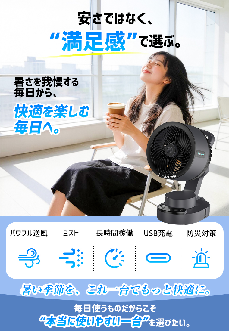 2026最新型 ミスト扇風機 瞬間冷却 卓上 自動首振り 強力 20000mAh
