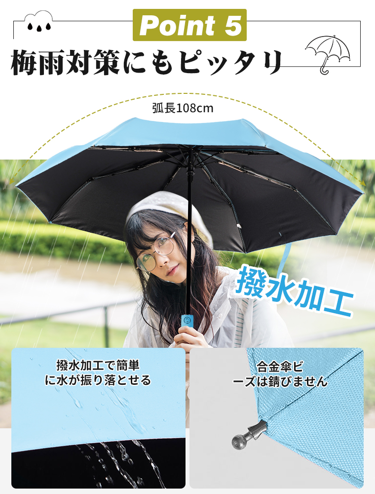 傘 完全遮光 自動開閉 折りたたみ傘 ワンタッチ 折り畳み傘 8本骨 晴雨