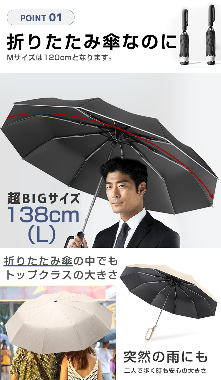 5%OFF 傘 折りたたみ傘 自動開閉 ワンタッチ 雨傘 日傘 メンズ 10本骨 軽量 晴雨兼用 UVカット 紫外線防止 一級遮光 138cm 超撥水  逆折り 大きめ 子供 男女兼用