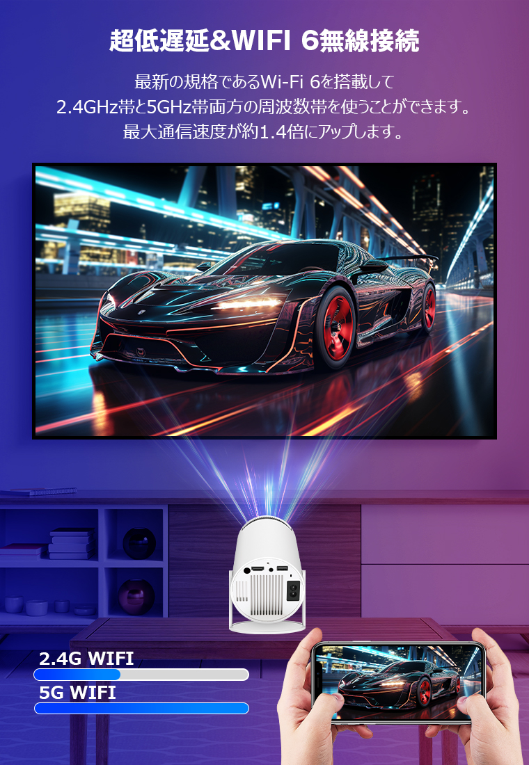 13798→11039円 プロジェクター 本体 軽量 家庭用 4K 天井投影 小型 1080P 5G WI-FI6 Bluetooth5.0 リモコン  高解像度 台形補正 DVD スマホ Android TV11.0 壁