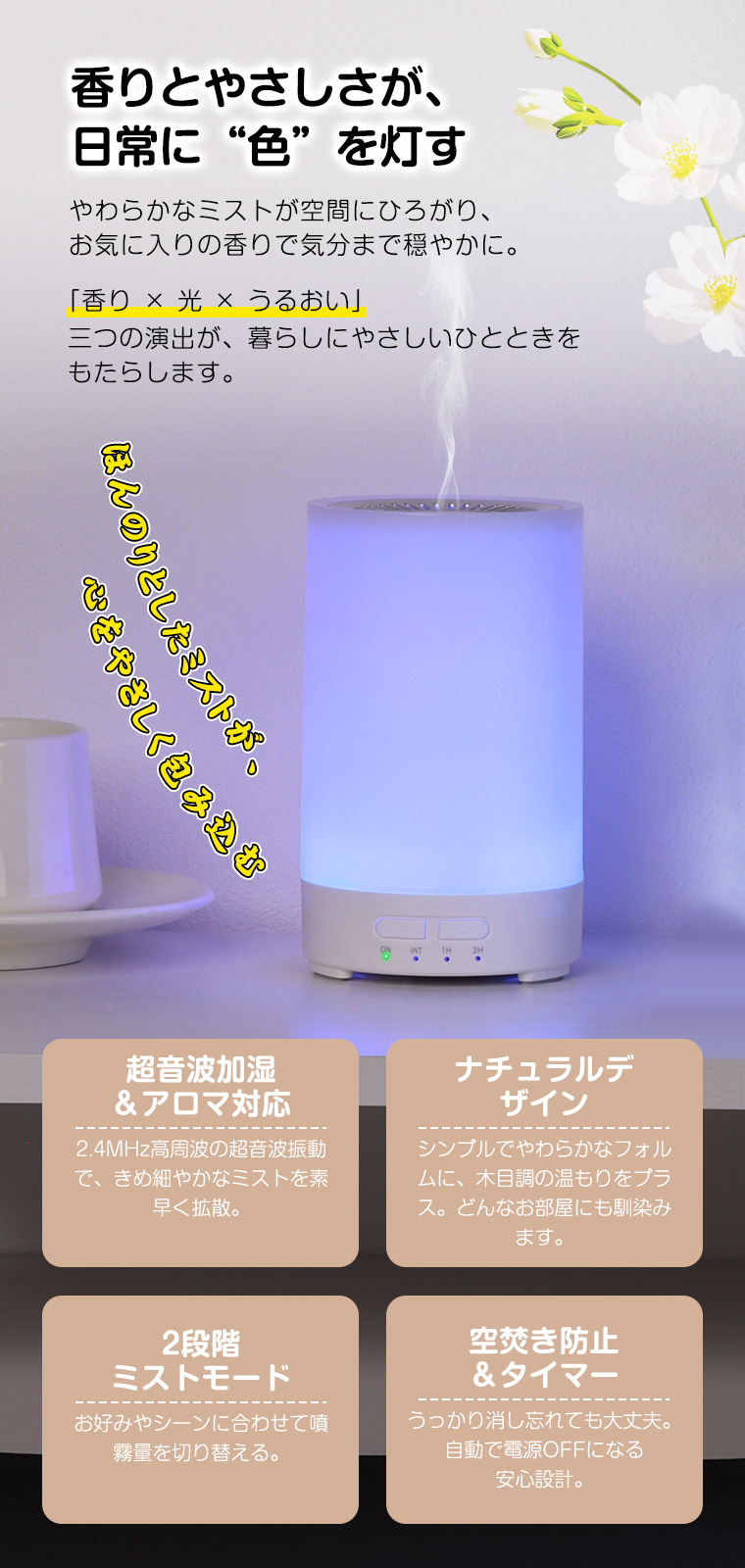 クーポンで最安2010円 アロマディフューザー 加湿器 超音波式 アロマ