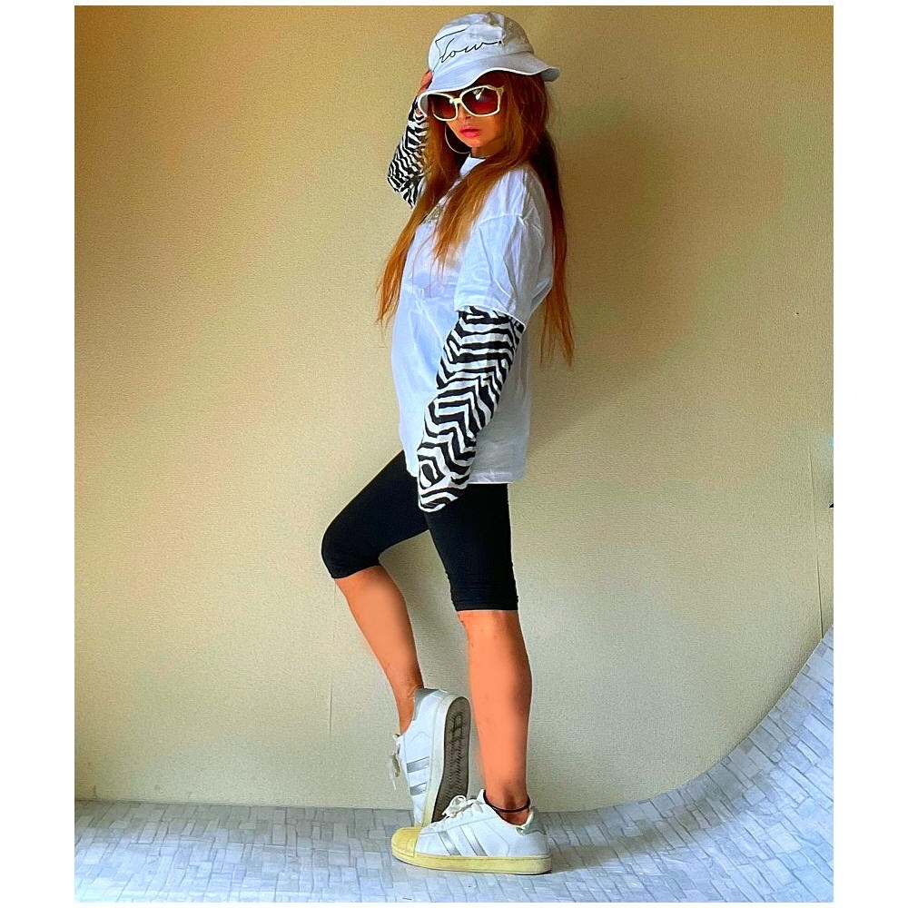 送料無料】ロングTシャツ 長袖 ゼブラ柄袖 ドッキング カットソー