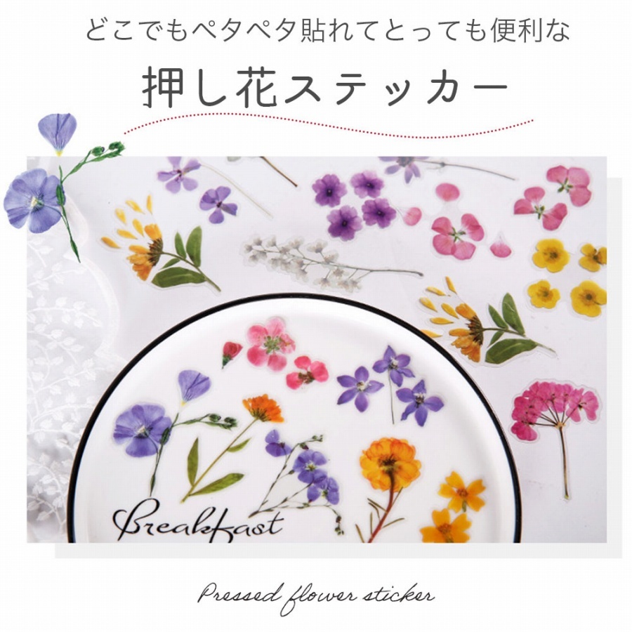 ステッカー 花 4色セット かわいい リアル シール ボタニカル