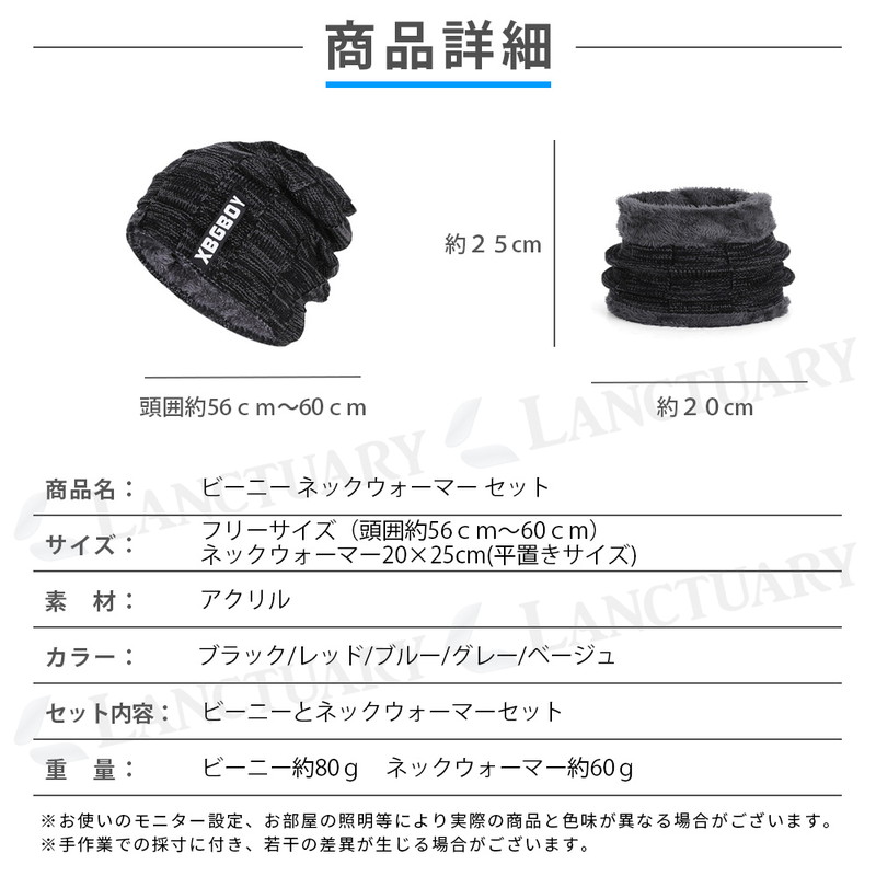 ビーニー ネックウォーマー 2点セット メンズ 裏起毛 防寒 ニット帽