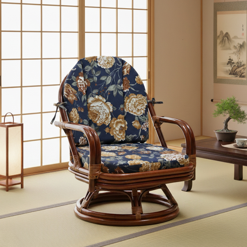 回転椅子 イス ラタンチェア 背・座クッション付き C521HRAS : ランド