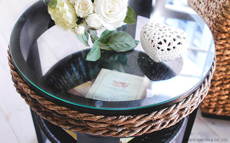 アジアン家具 サイドテーブル おしゃれ ガラス バナナリーフ T145AT