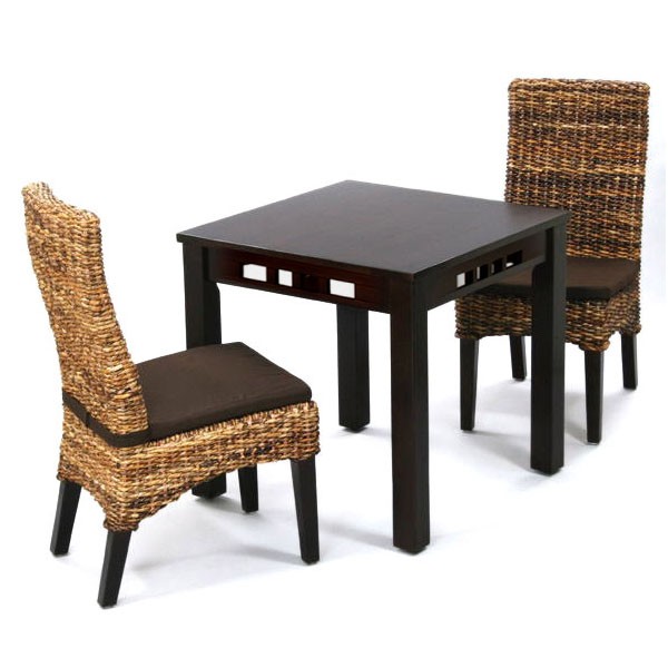 アジアン家具 ダイニングテーブルセット 2人用 3点セット 76cm角