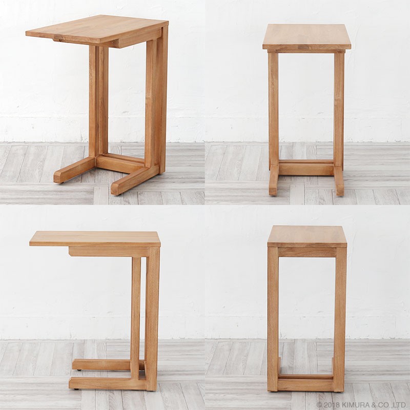 サイドテーブル ソファ脇 チーク無垢材 木製 コの字 北欧 T208XP