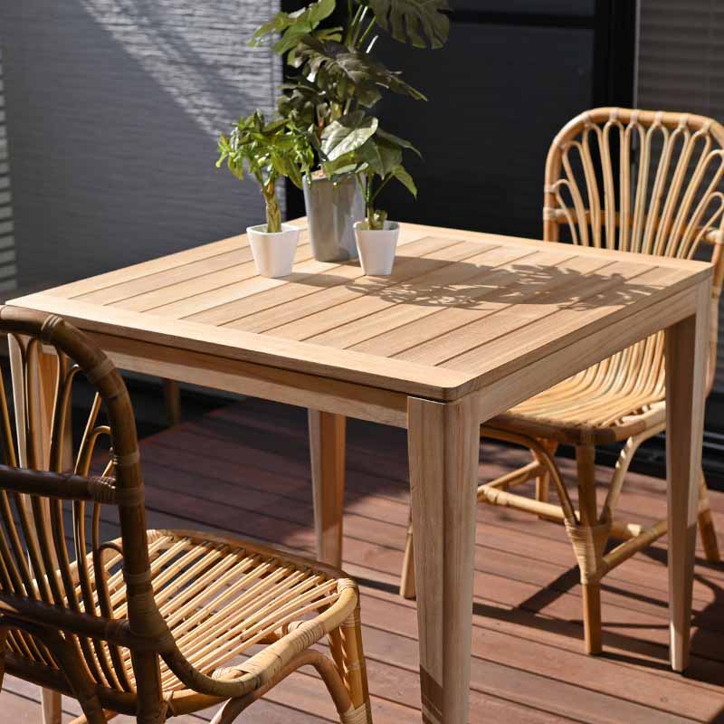 ガーデンテーブル 木製 単品 80cm幅 2人用 チーク無垢材 無塗装 