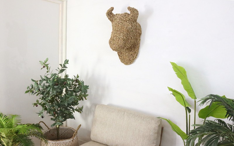 アウトレット アジアン雑貨 牛 ウォーターヒヤシンス 壁掛けオブジェ