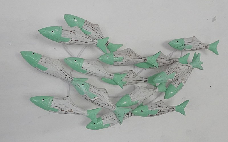 魚 オブジェ 壁掛け アジアン インテリア バリ 木製 ブルー 青色