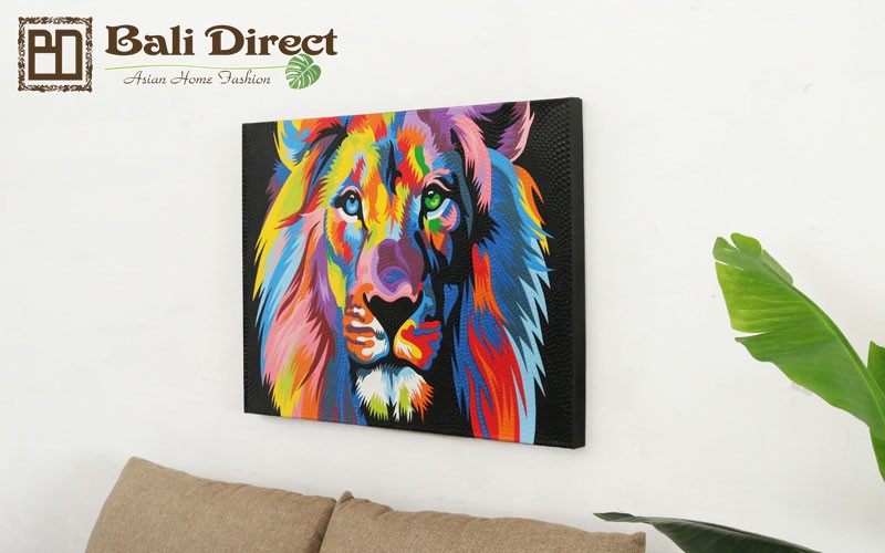 ドットアート パネル バリ絵画 モダン 80×60cm 壁掛け ライオン