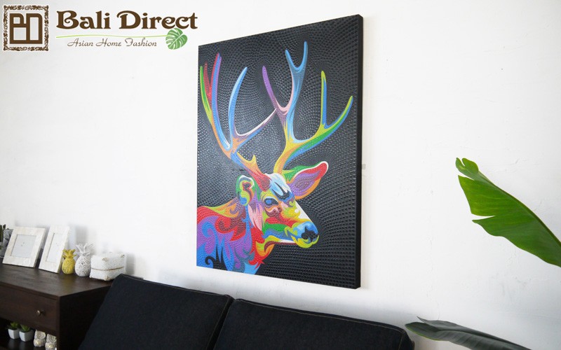 【在庫セール】北欧 ドット アートパネル 57cm × 57cm Lサイズ 日本 アウトレット ドットアート パネル バリ絵画 モダン 70×90cm 壁掛け 鹿