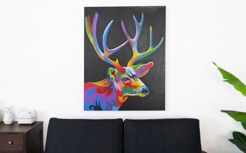 アウトレット ドットアート パネル バリ絵画 モダン 70×90cm 壁掛け 鹿
