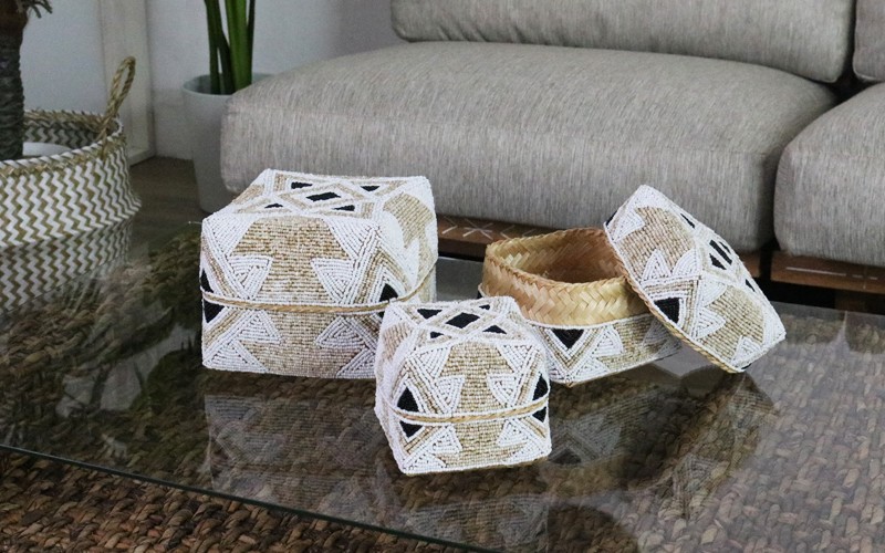 アウトレット アジアン雑貨 ソカシ 小物入れ かご ビーズ バンブー製