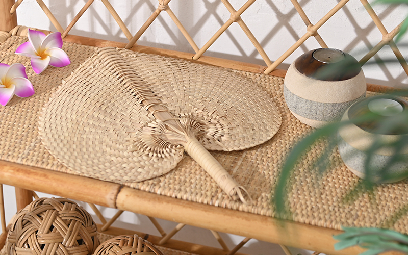 アジアン雑貨 ナチュラルファン うちわ Lサイズ パームリーフ ZSY0701L