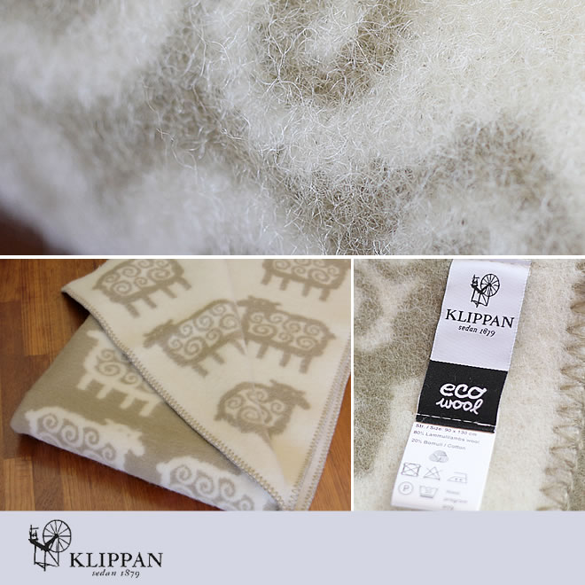 KLIPPAN（クリッパン） ウール ハーフブランケット ヒツジ 北欧 90cm