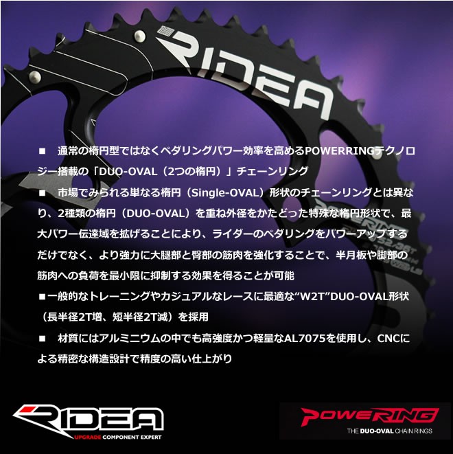 リデア RIDEA チェーンリング 非真円 4アーム 52-36T BCD110mm : ridea