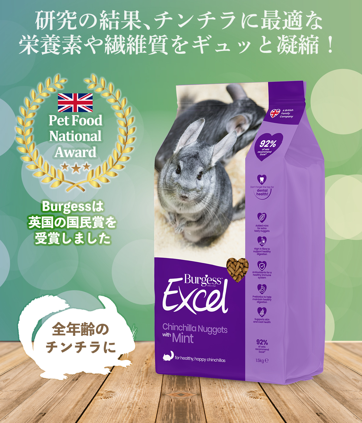 Burgess チンチラ【チンチラ専門食!必要な繊維質や栄養分を強化 Burgess チンチラ【チンチラ専門食!必要な繊維質や栄養分を強化