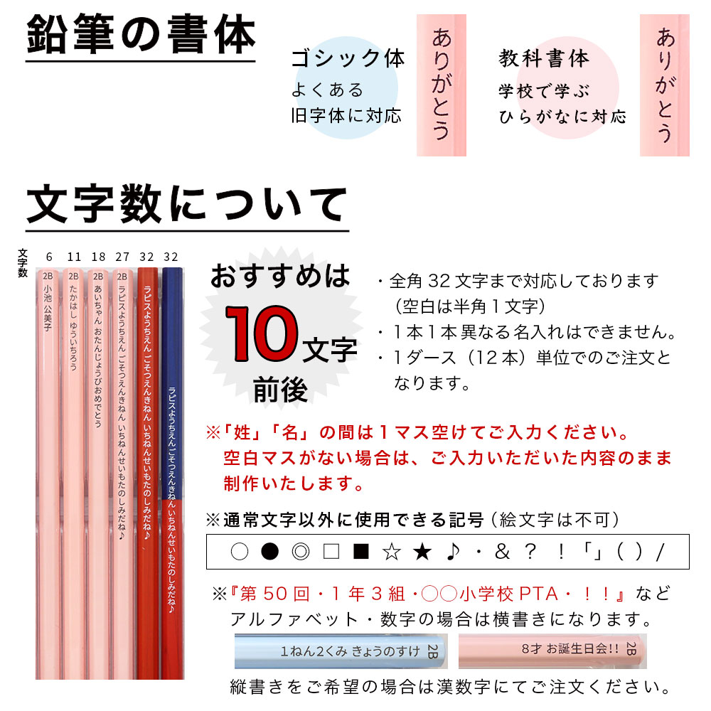 名前入りパステルカラー鉛筆の文字数について