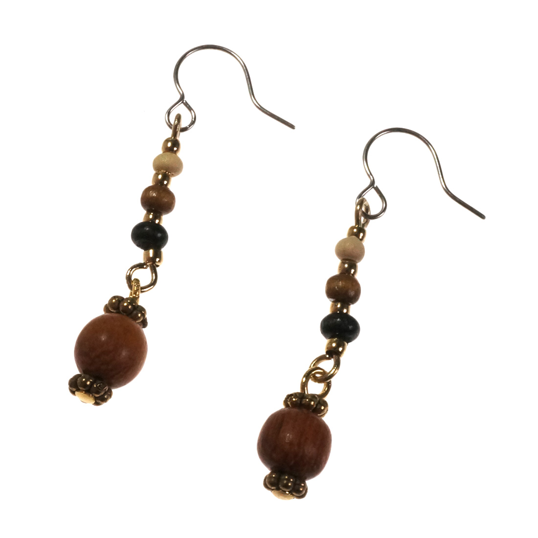 ピアス ウッド ビーズ カラフル エスニック 小さめ サージカル