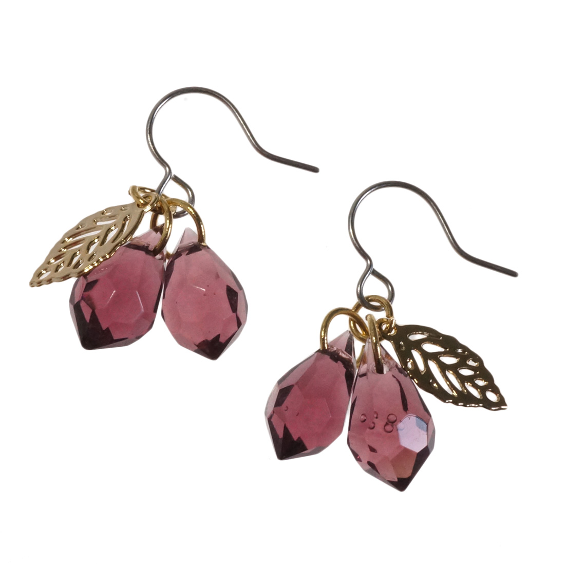 ピアス 果物 フルーツ ドロップ 雫型 しずく クリアビーズ 葉っぱ