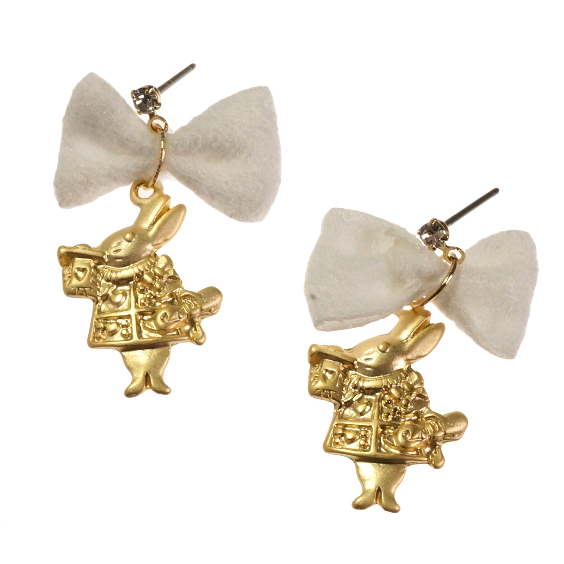 ピアス リボン ウサギ うさぎ アンティーク調 アリス 童話 キラキラ