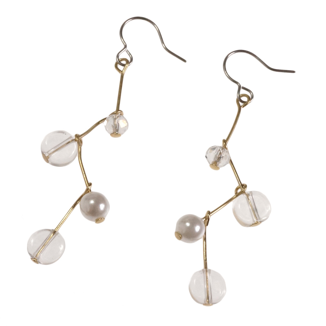 ピアス クリアビーズ プラスチックパール 小枝 ジグザグ 枝分かれ