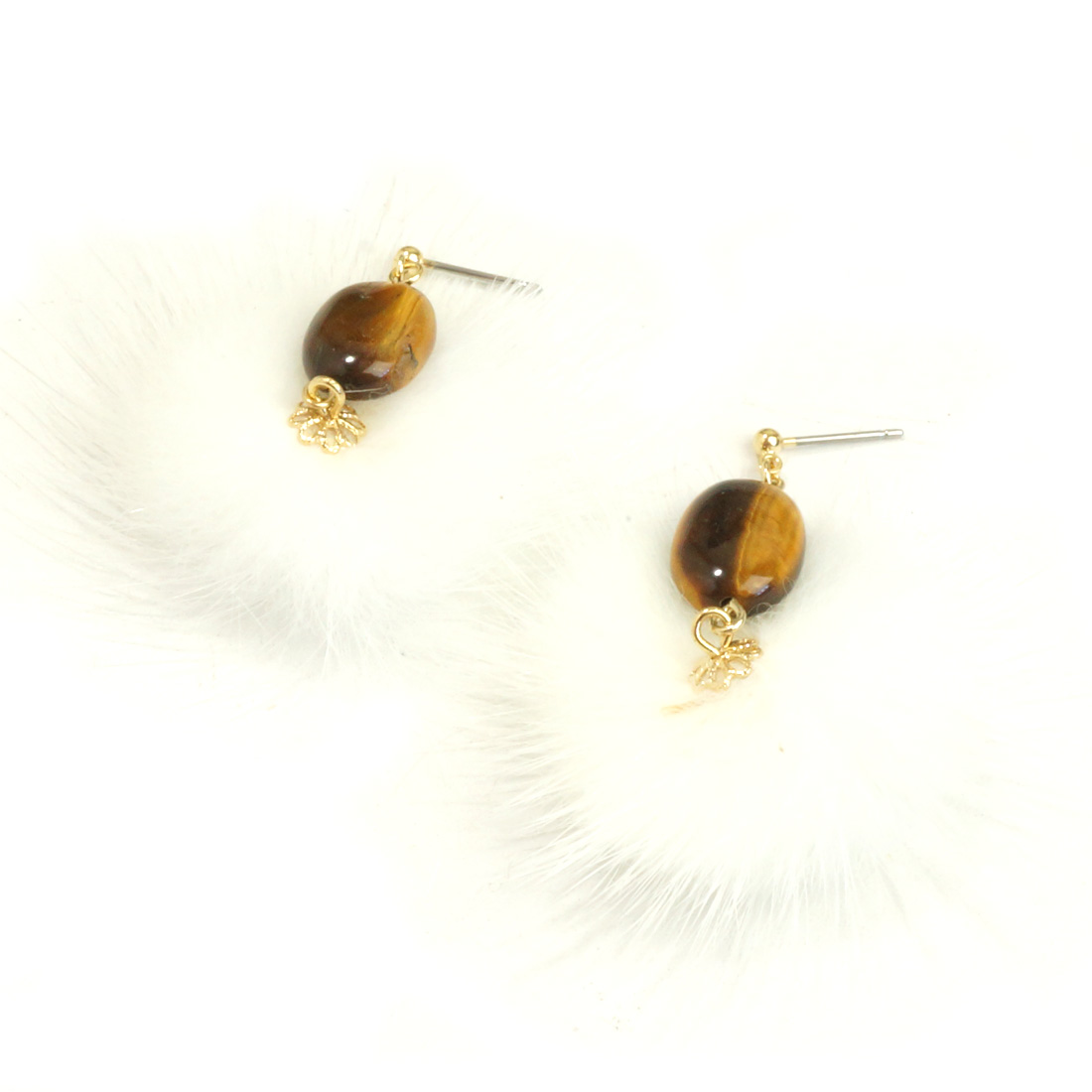 ピアス 金属アレルギー レディースピアス ミンクファー 天然石