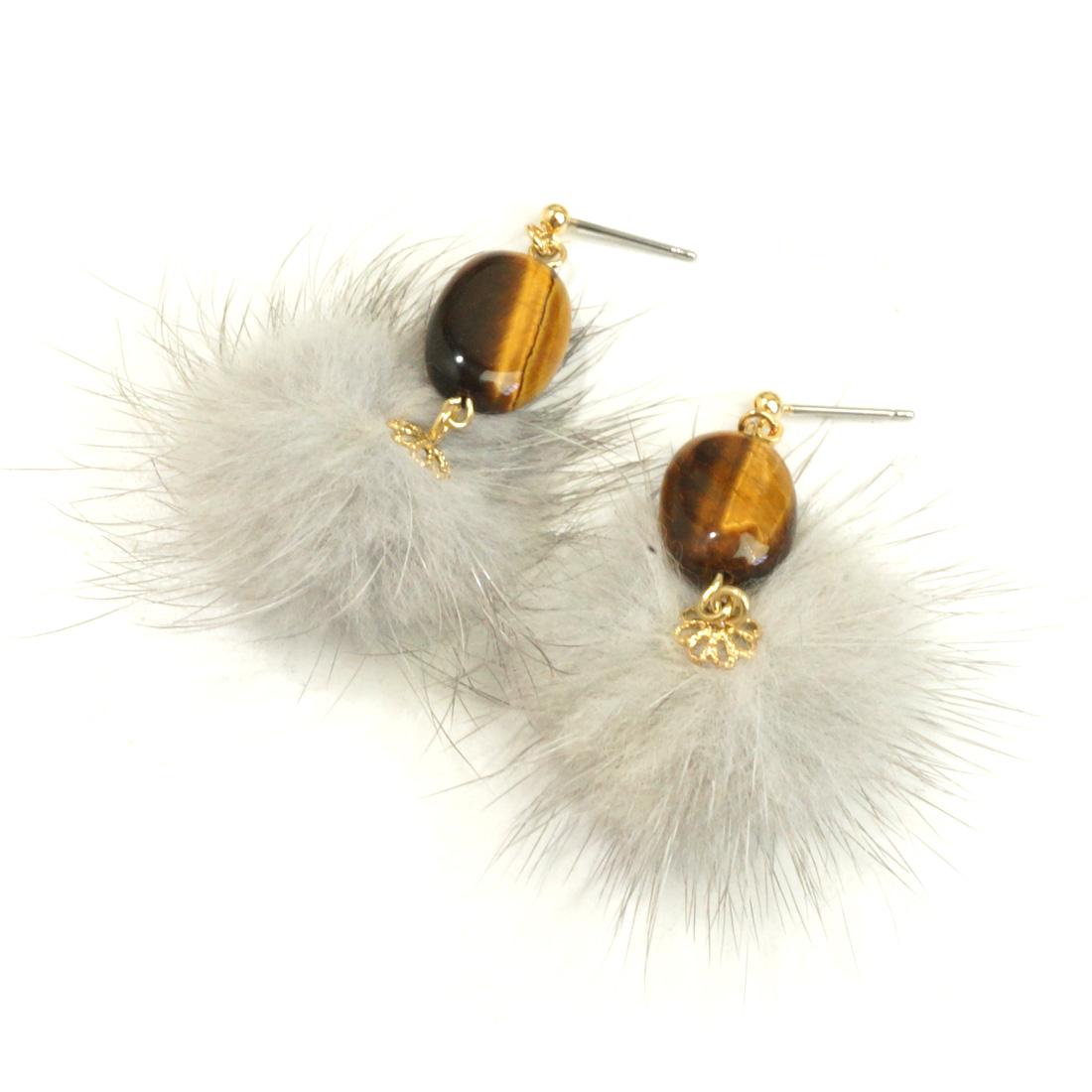 ピアス 金属アレルギー レディースピアス ミンクファー 天然石