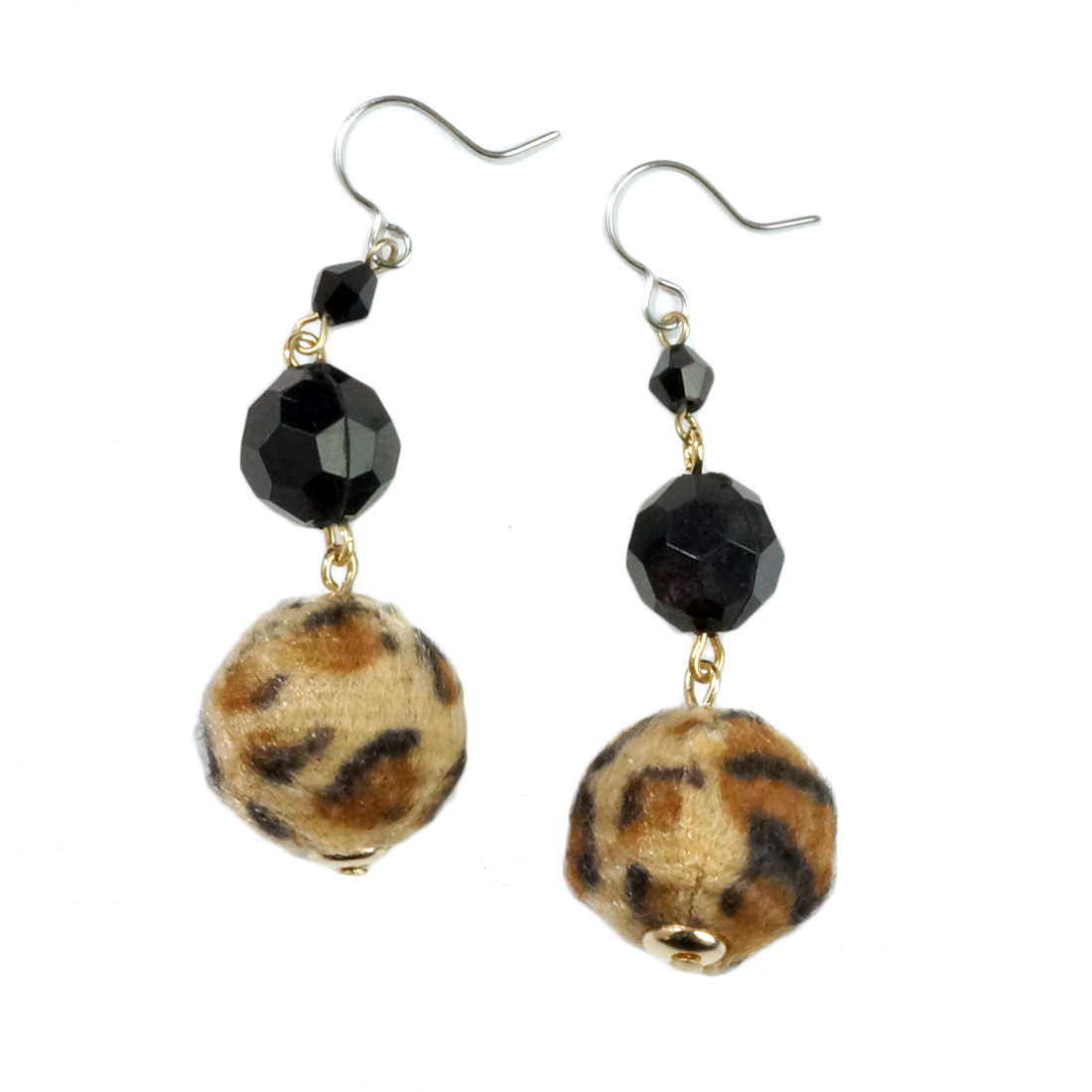 レオパード レオパルド アニマル柄 毛玉 ブラックビーズ チェーン  