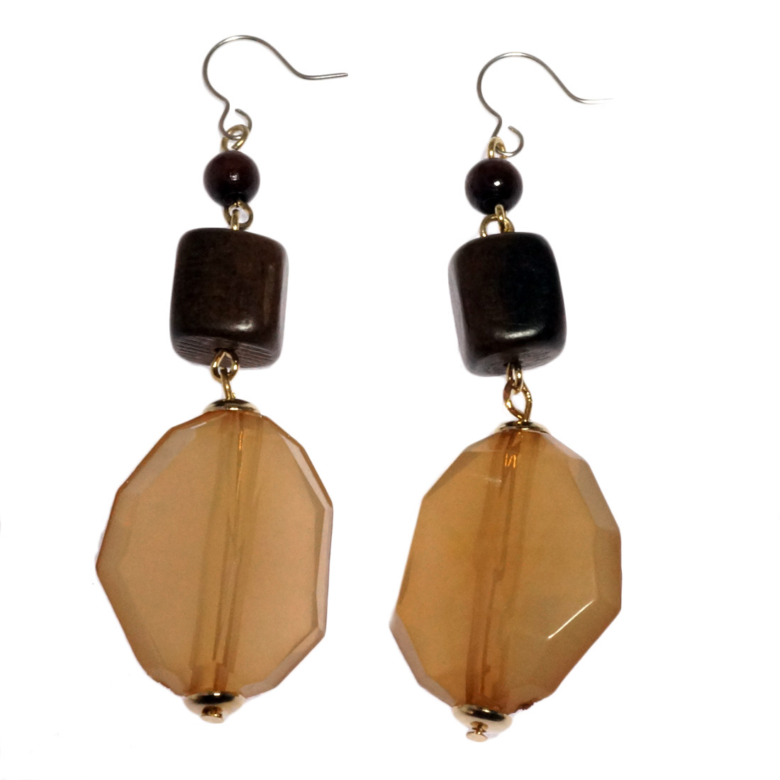 レディースピアス ウッド 秋冬カラー カッティングビーズ サガリピアス