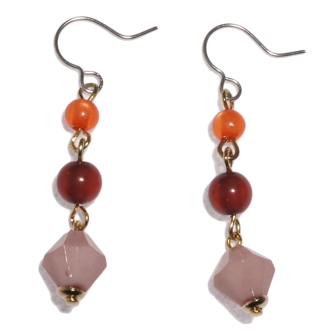 レディースピアス マーブル ビーズ ピンク系 ピンク調 エスニック