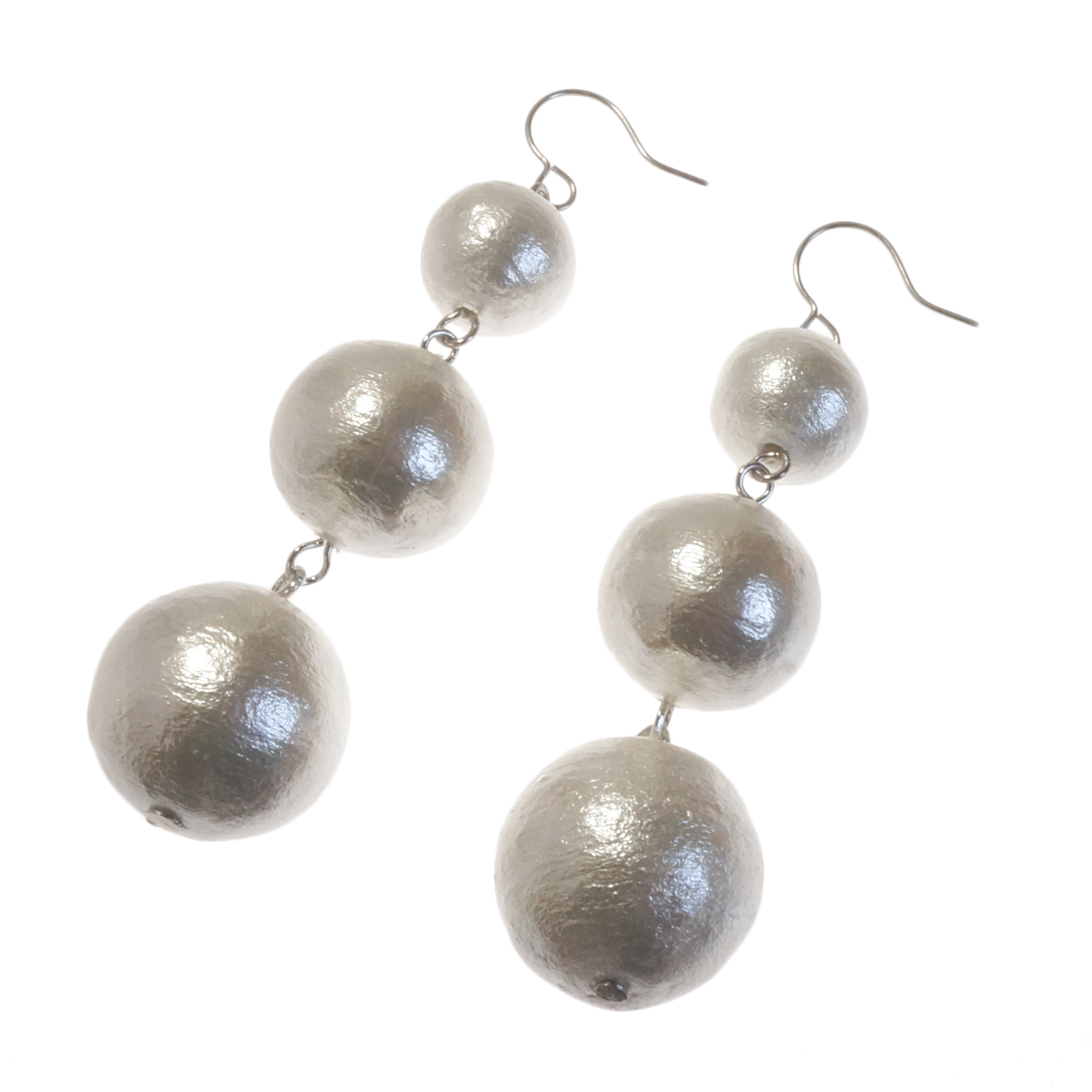 ピアス コットンパール 10mm 14mm 16mm 3連 3粒 ゴールド シルバー