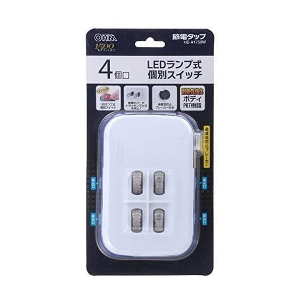 オーム電機 HS-A1759W 4個口 LED個別スイッチ付き 節電タップ :FK0968-A2205:LARGO Yahoo!店 - 通販 -  Yahoo!ショッピング
