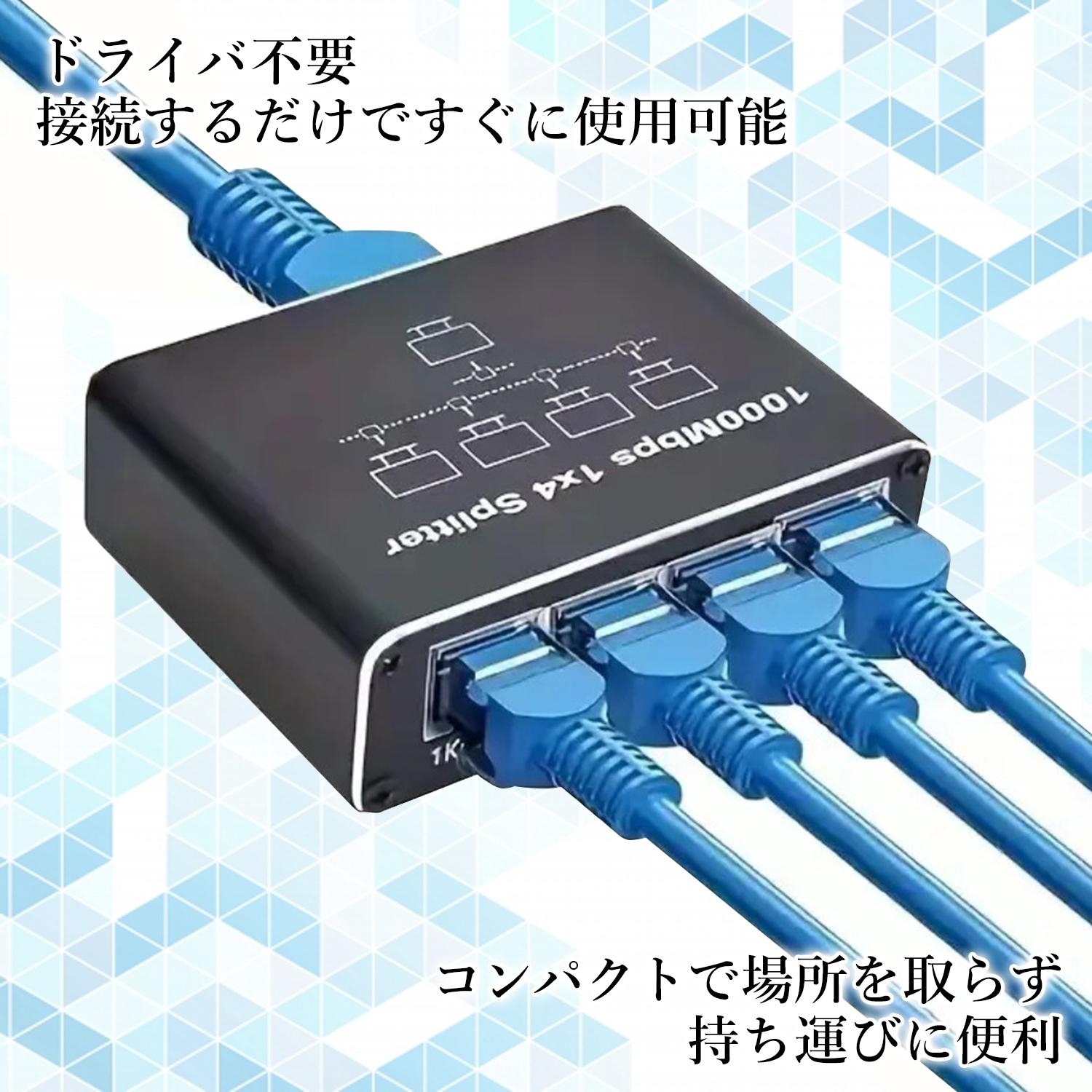 L A Nケーブル LAN 分配器 ケーブル 分岐 1000Mbps スイッチングハブ RJ45 1
