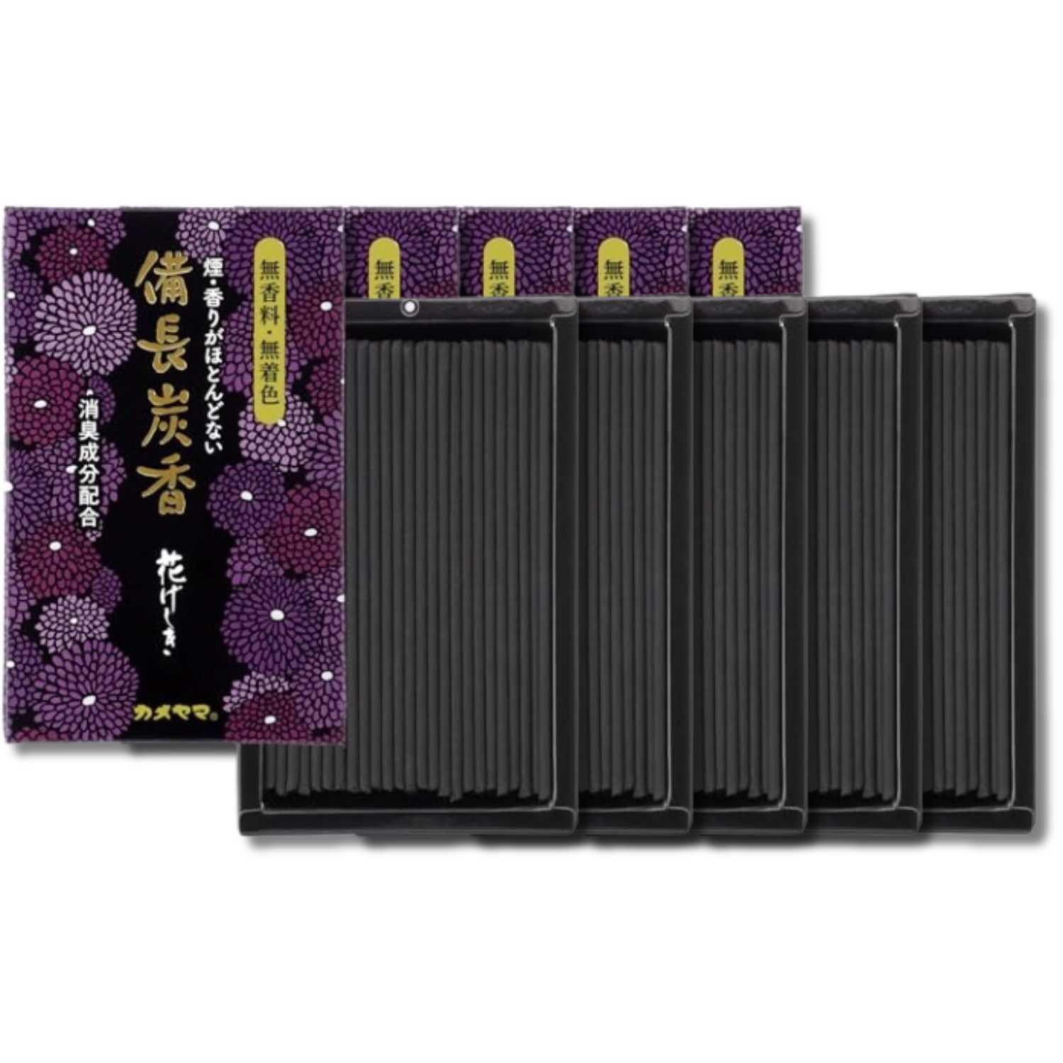 5個セット カメヤマ 花げしき 備長炭 ミニ寸 約50g 約150本 お線香 無