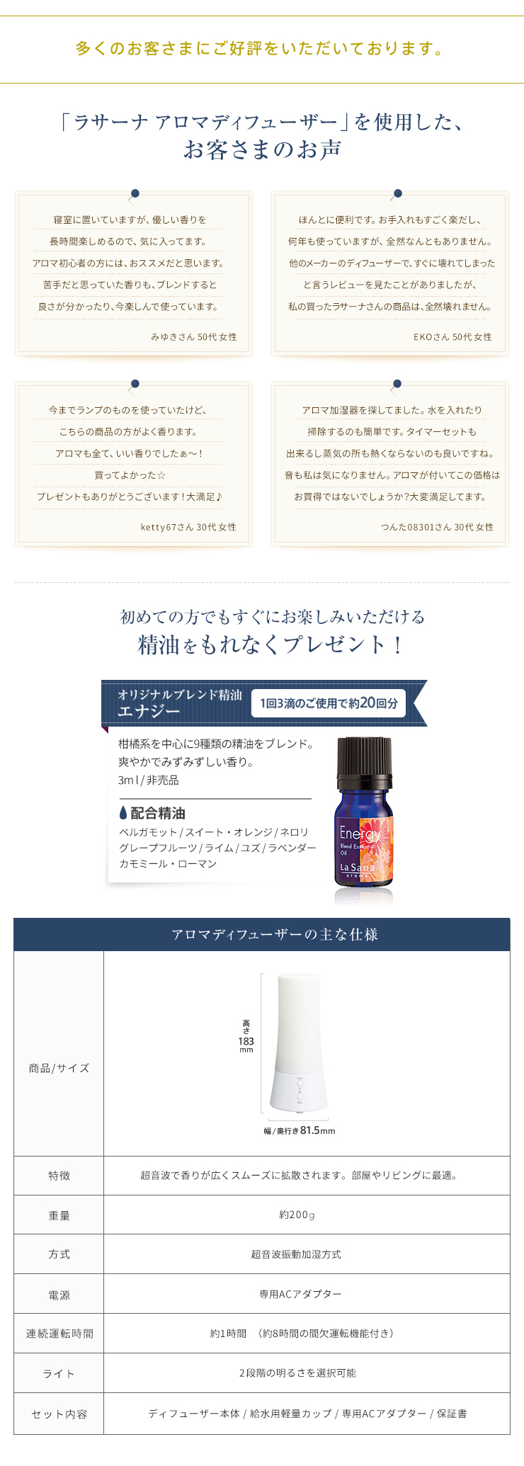 お客さまのお声／プレゼント／仕様
