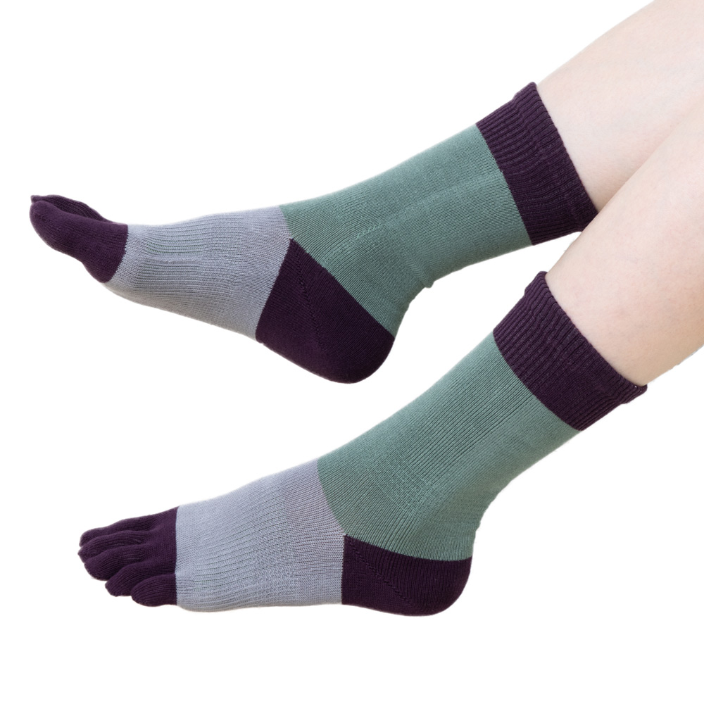 5本指ソックス クルー 22-24cm 外反母趾 抗菌防臭 10693 ユビラックス スリーカラーズ カラフル サポート  レディース 五本指 靴下 日本製 LASANTE |  | 05